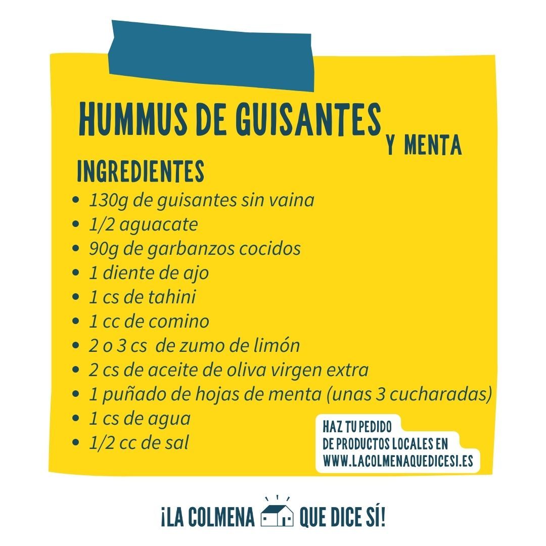 receta hummus de guisantes y menta